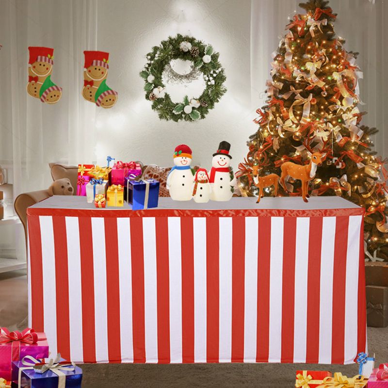 2020 European Red White Striped Christmas Table Skirt Festive