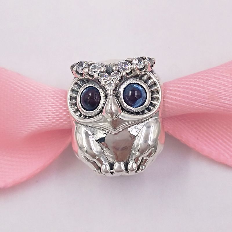 Authentic 925 Sterling Silver Beads Sparkling Owl Charm Charms Fits European Pandora Style Jewelry Bracelets & Necklace 798397NBCB