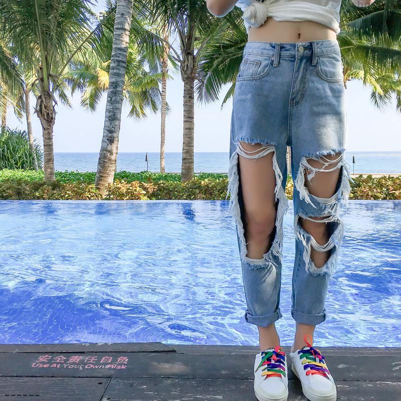 Compra Venta Al Por Mayor Boyfriend Jeans Para Mujeres Más Tamaño Adolescentes  Chicas Adolescentes Jeans Jeans Calle Gran Agujero Destruido Rasgado Alto  Cintura Holgaza Barato | Entrega Rápida Y Calidad | Es.Dhgate