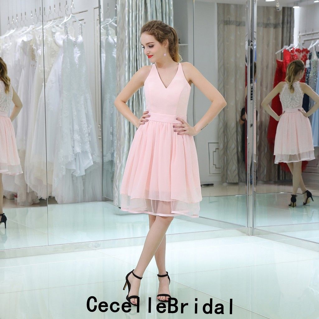 Compra Vestidos De Fiesta De Cóctel Cortos De Gasa De Encaje De Color Rosa  Una Línea De Espalda Transparente Sin Mangas Hasta La Rodilla Vestidos De Cóctel  Informales Para Niñas Vestido De