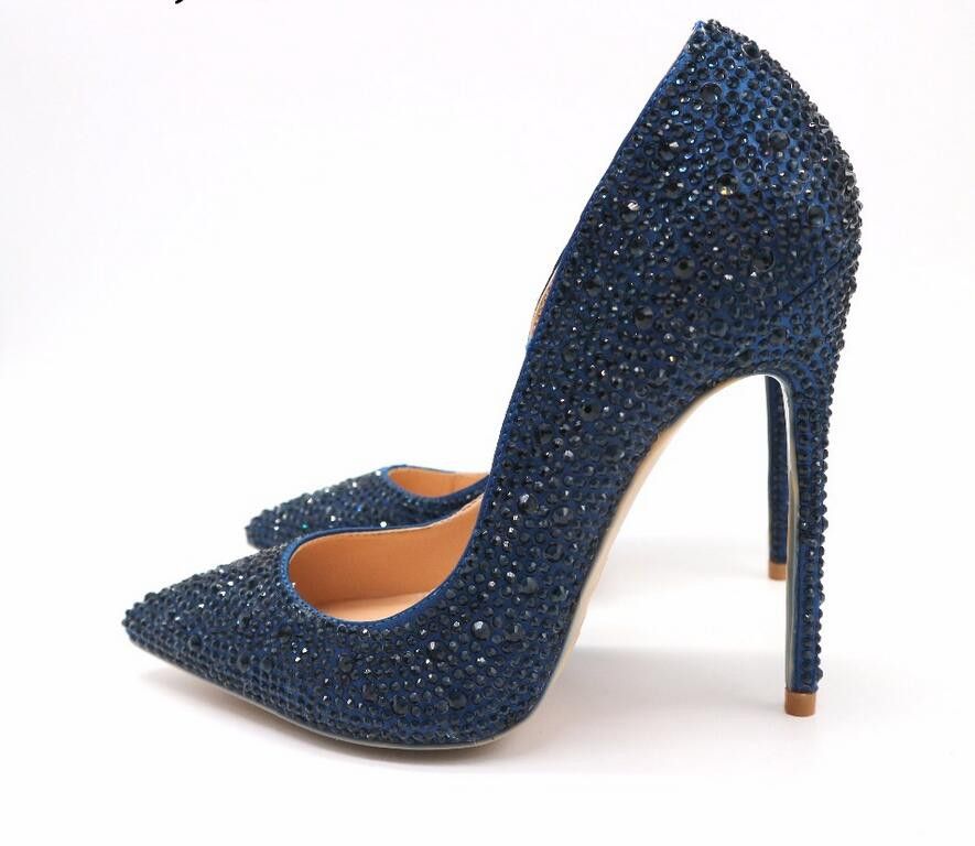 navy rhinestone heels