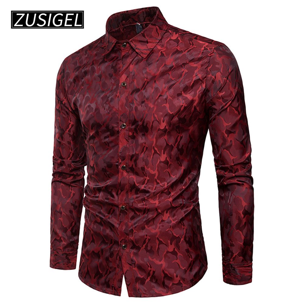ZUSIGEL Men 's Shirts 슬림 피트 실크 스트라이프 긴팔 드레스 셔츠