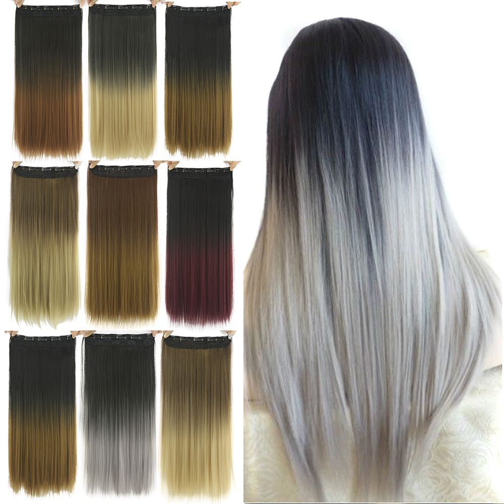 2020 Long Straight Black To Gray Natural Color Women Ombre Hair