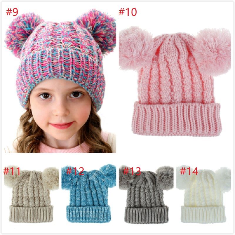 2019 14 Stylesbaby Winter Hats Fur Ball Pom Pom Knitted Hats Girls