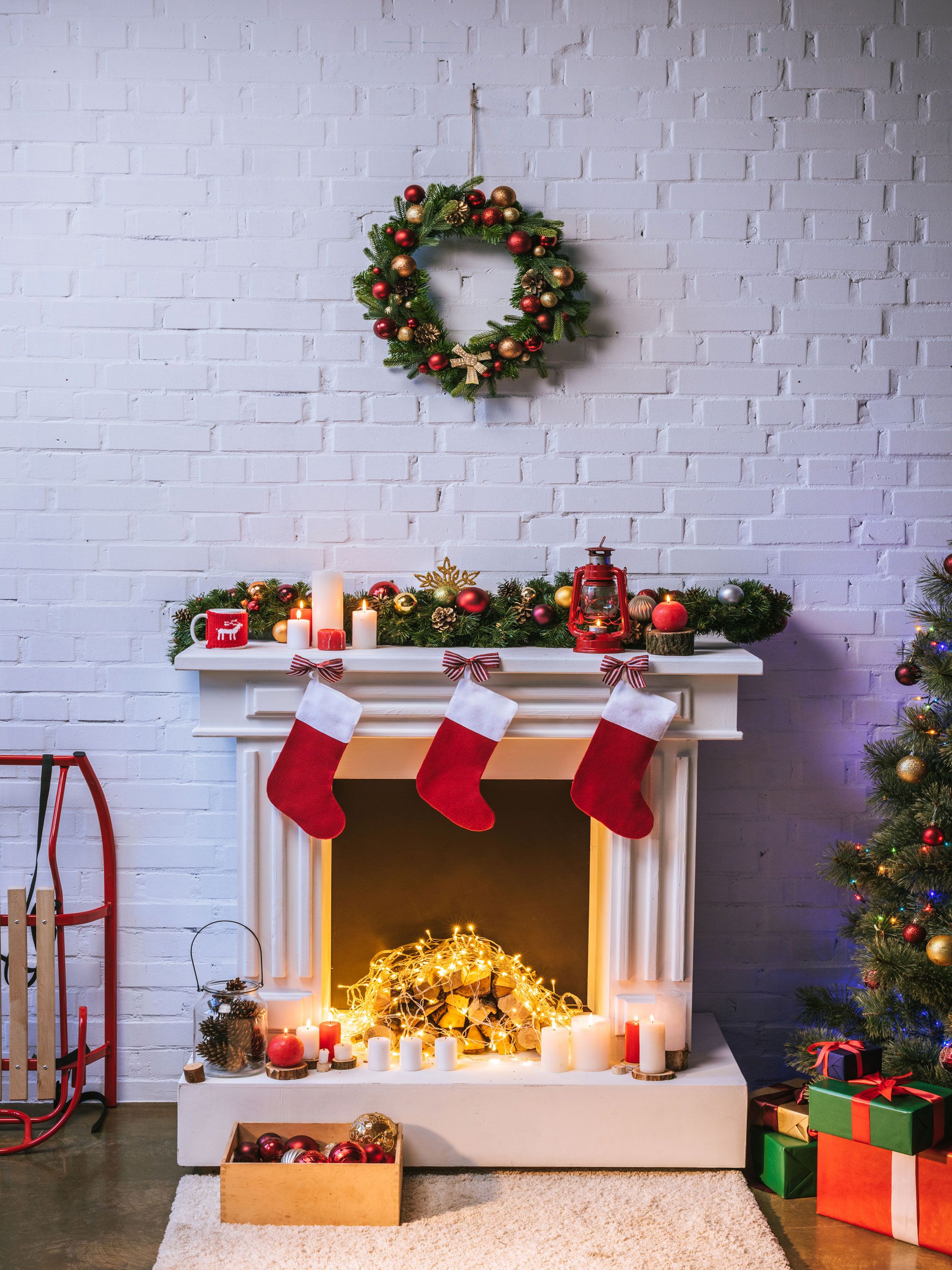 2020 Christmas Tree Fireplace Interior Decoration Vinyl