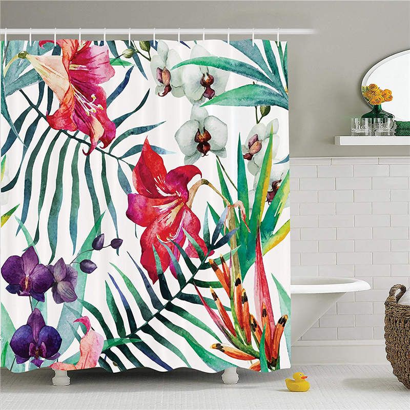 Tropical Wild Orchid Flowers Avec Des Feuilles De Palmier Imprimees Oeuvre De Style Exotique Tableaux De Rideaux De Douche En Tissu Du 21 76 Dhgate