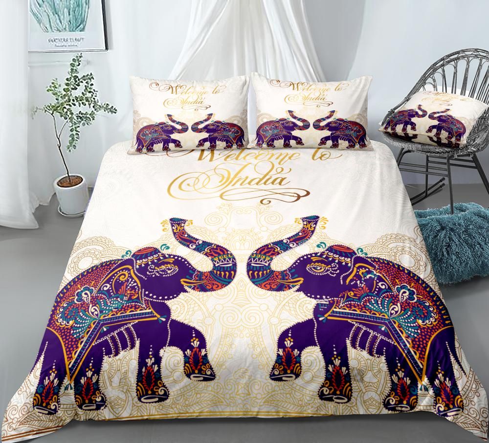 Elephants Duvet Cover Set Floral Elephants Bedding Boho Animal Quilt ...
