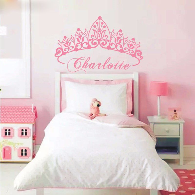 T07033 Eco Friendly Baby Girl Crown Wall Sticker Custom Name