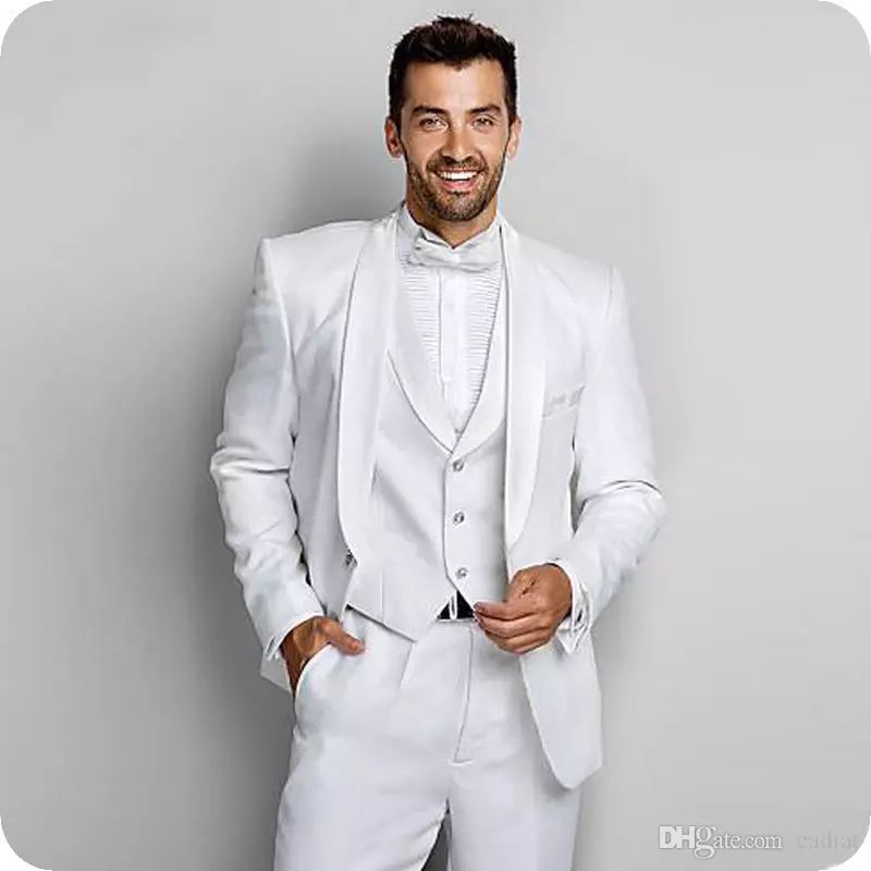 Acquistare Abiti Da Sposo Uomo Smoking Bianco Su Misura Scialli Da Sposa  Bavero Abiti Da Sposo Aderenti Da Sposo Groomsmen Slim Fit Jacket Vest Best  Blazer Uomo Economico | Consegna Veloce E