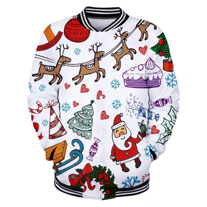 Santa Snowman Reindeer Christmas Jacket Baseball Uniform College Coat