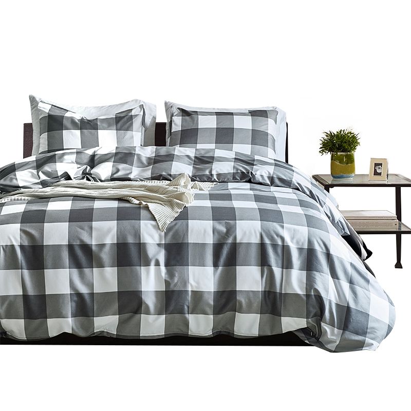 Bedding Set Luxury Adult Soft Duvet Cover Set Plaid Modern Black