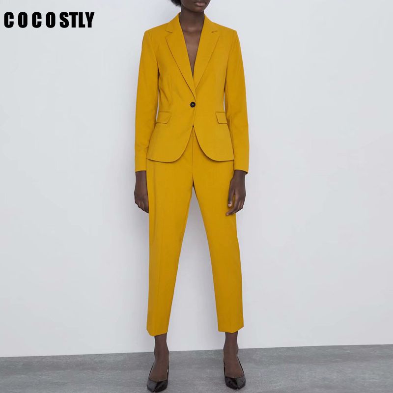 ladies yellow trouser suit