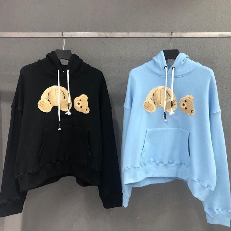 palm angels teddy bear hoodie blue