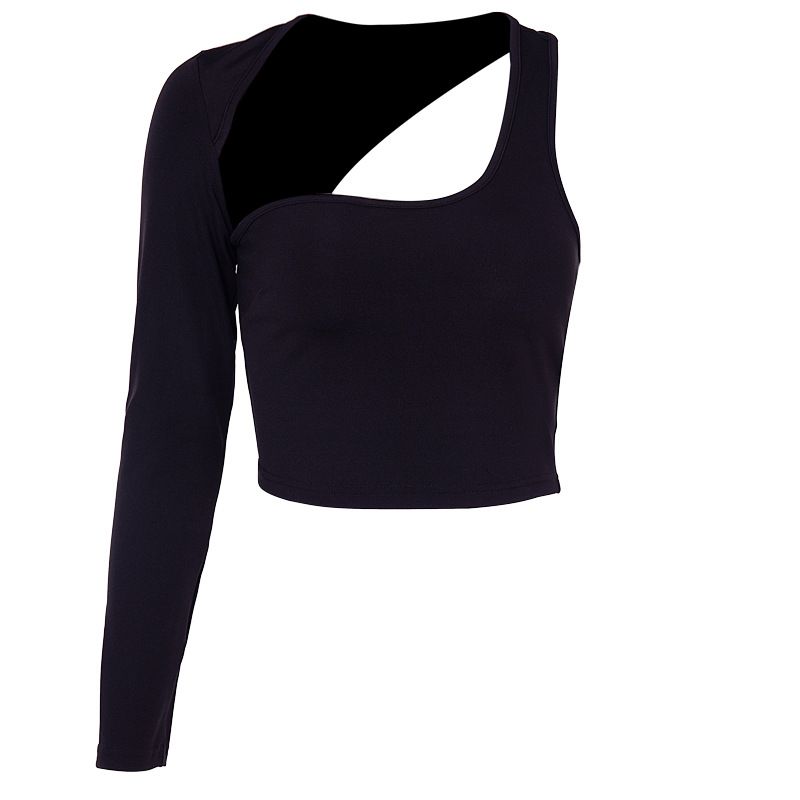 black one shoulder long sleeve crop top
