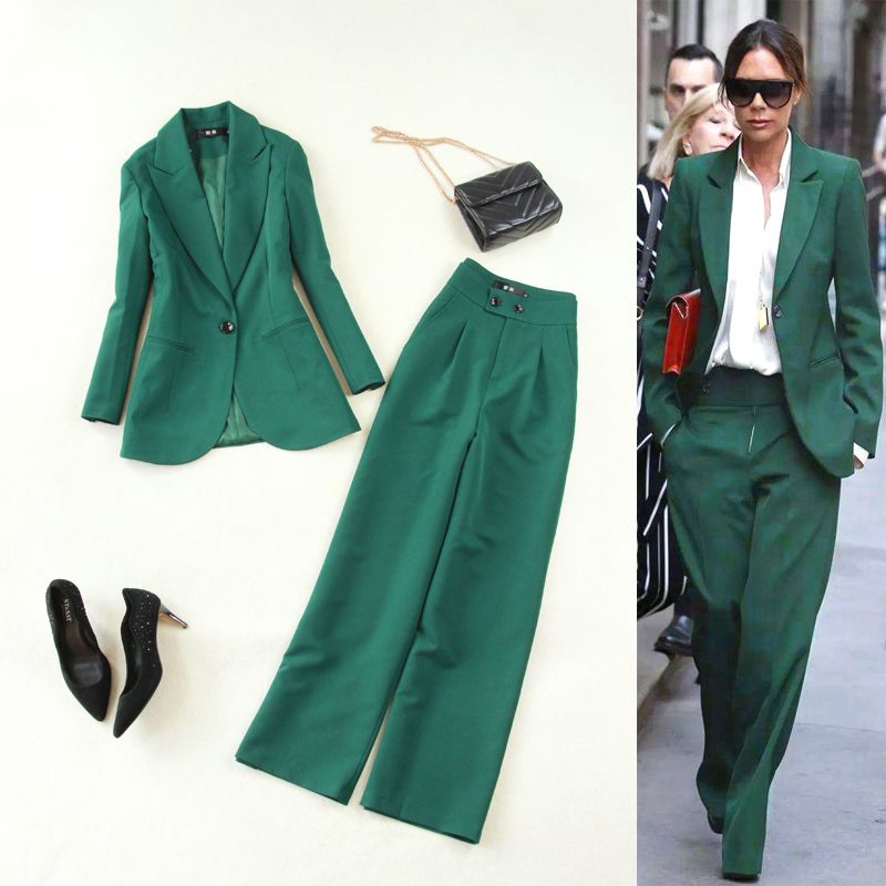 Dark green pants suit Clearance