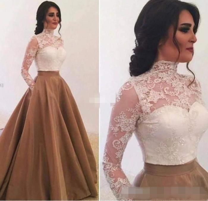 2019 Two Piece High Neck Prom Dresses 
