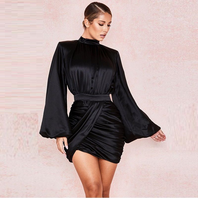 Fashion Ruched Satin Wrap Dress ...