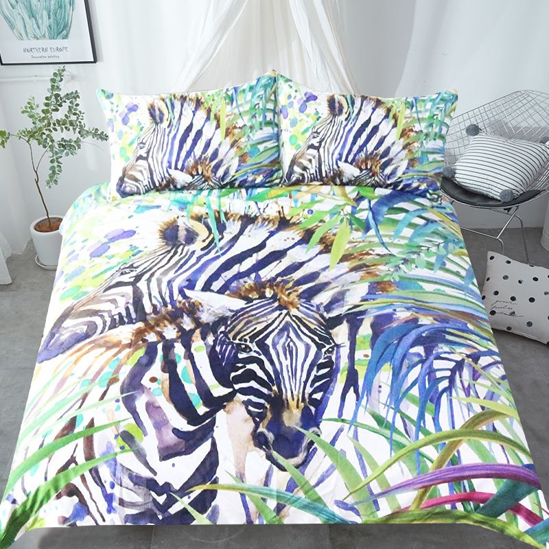 Jungle Zebra Bedding Set Polyester Animal Duvet Cover Pillowcases