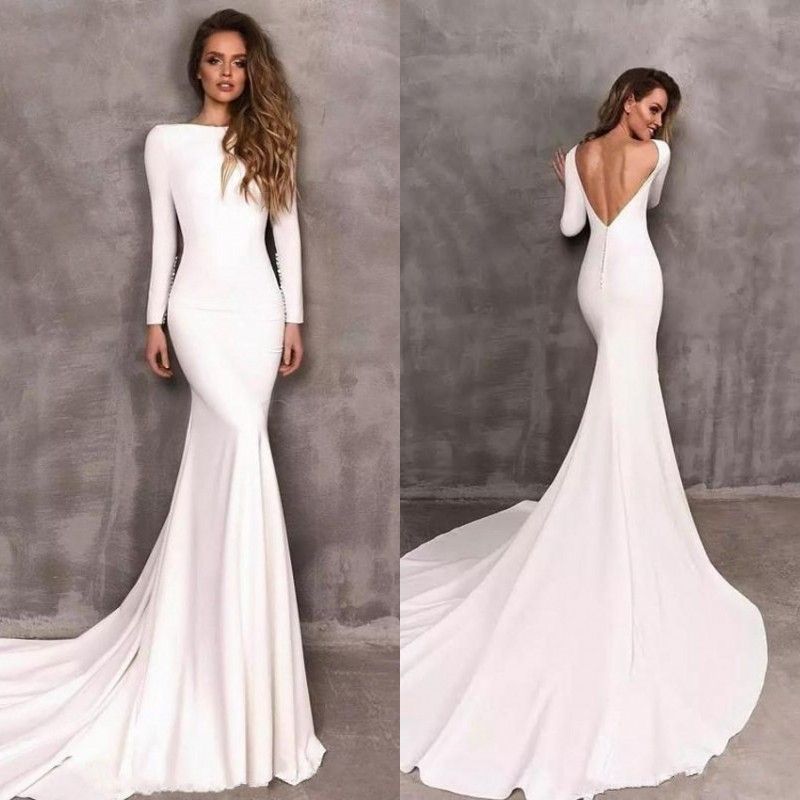 long sleeve low back white dress