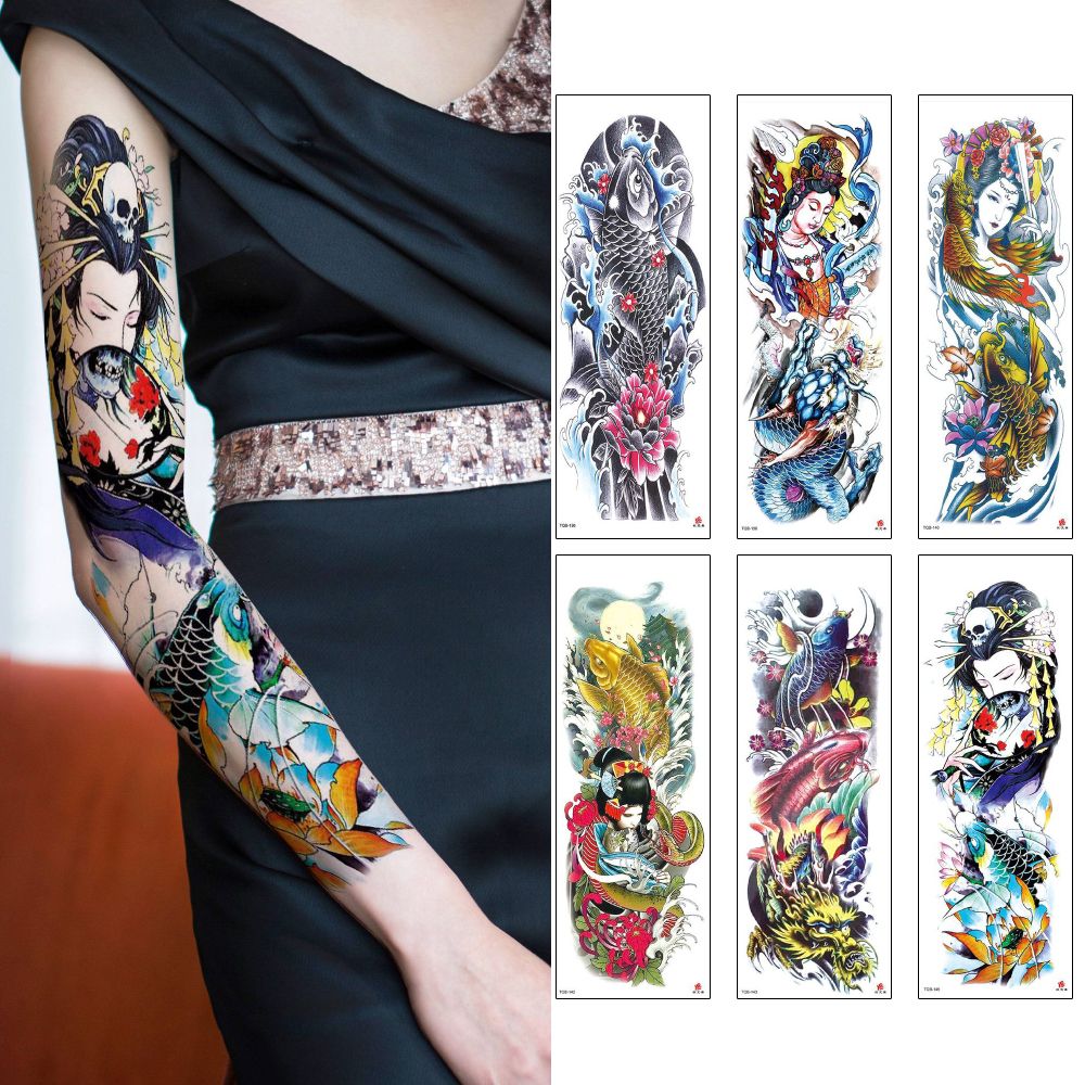 Gran brazo lleno tatuaje temporal corporal arte pegatina pescado belleza mujer buddha mezcla diseño tatoo pierna Gran brazo lleno tatuaje temporal corporal arte pegatina pescado belleza mujer buddha mezcla diseño tatoo pierna