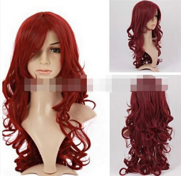 Long Wavy Wine Red Hair Sexy Curly Wave Women S Cosplay Party