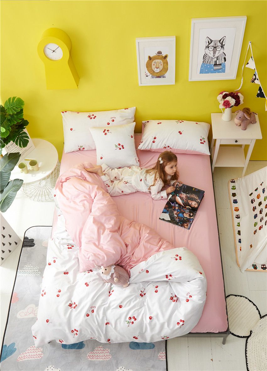 Egyptian Cotton Floral Print Twin Kids Girls Bedding Set Queen