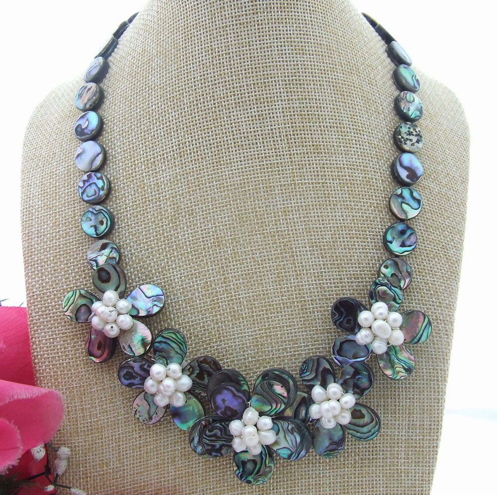 FC042105 19/" Natural Pearl Paua Abalone Shell Necklace