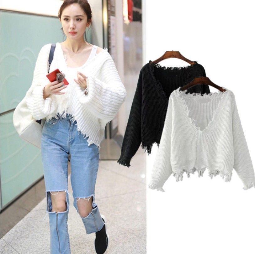 loose v neck sweater women's