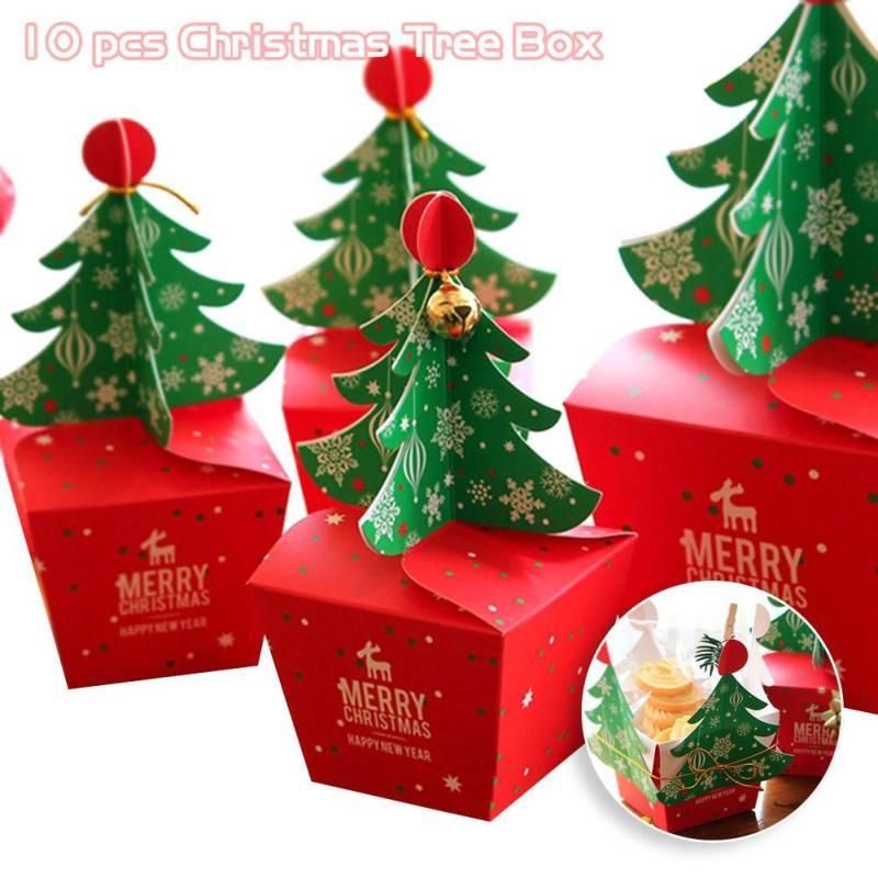 Buon Natale 3d.Acquista 10 Pz Set Buon Natale Candy Box Bag 3d Albero Di Natale Confezione Regalo Con Campane Scatola Di Carta Sacchetto Regalo Forniture Navidad S4 C18112701 A 6 92 Dal Mingjing02 Dhgate Com