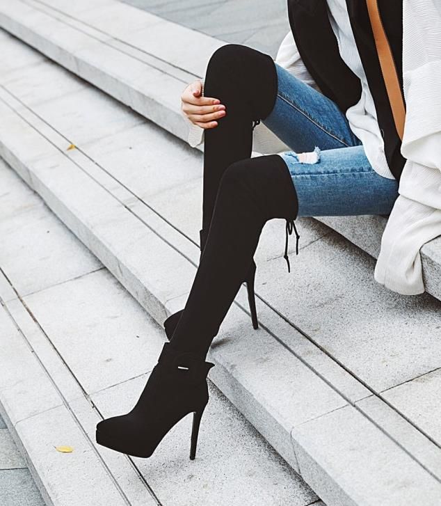 plus size black knee high boots