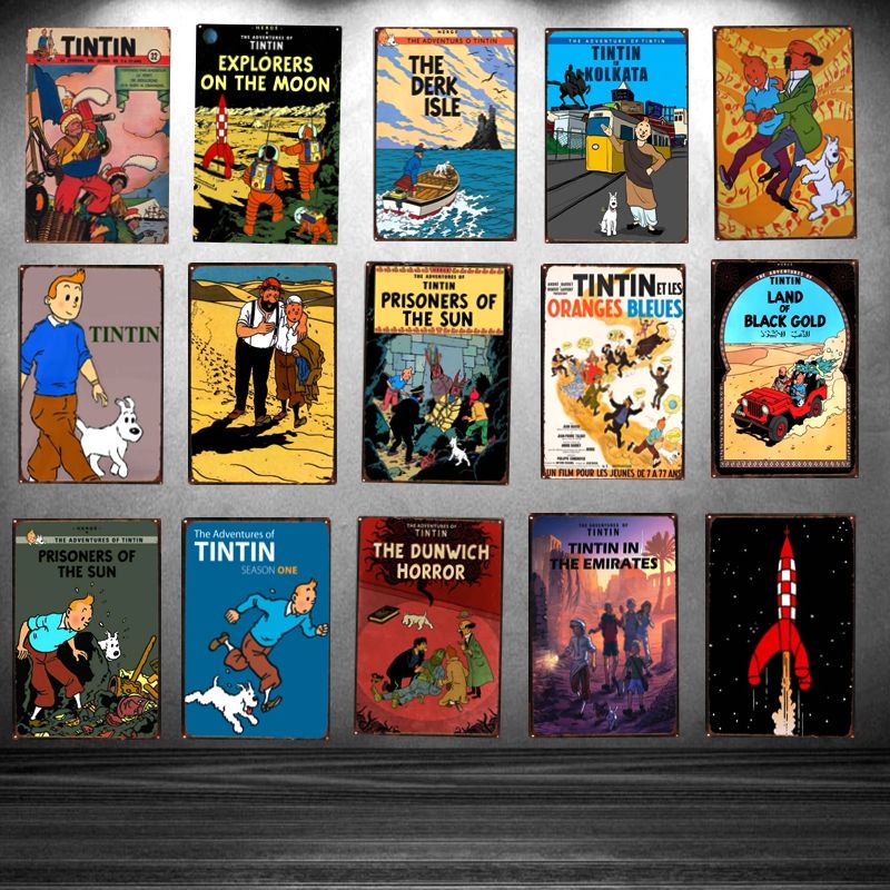 2022 Funny Vintage Tintin Cartoon Movie Character Painting Tin Sign Poster  Retro The Adventures of film Metal Plate Children Gift Room Decor Size  30X20cm