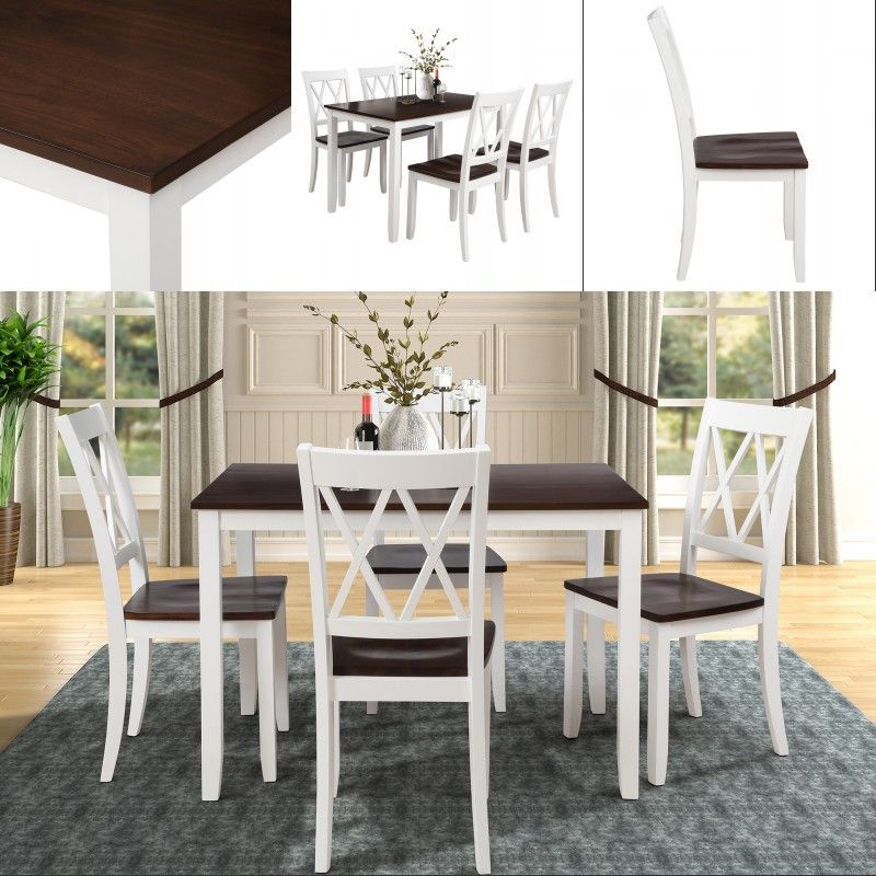 Amazon Com 5pcs Dining Table Set Modern Style Wooden Kitchen