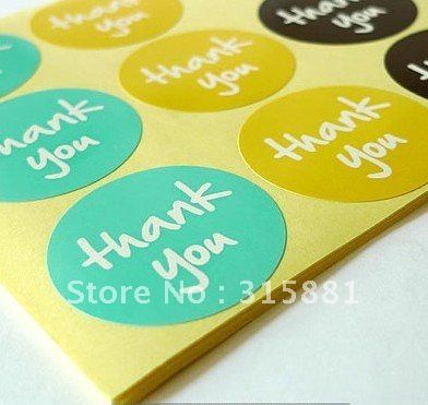 Thank You Stickers Round Stickers Turquoise Yellow Brown Thanks