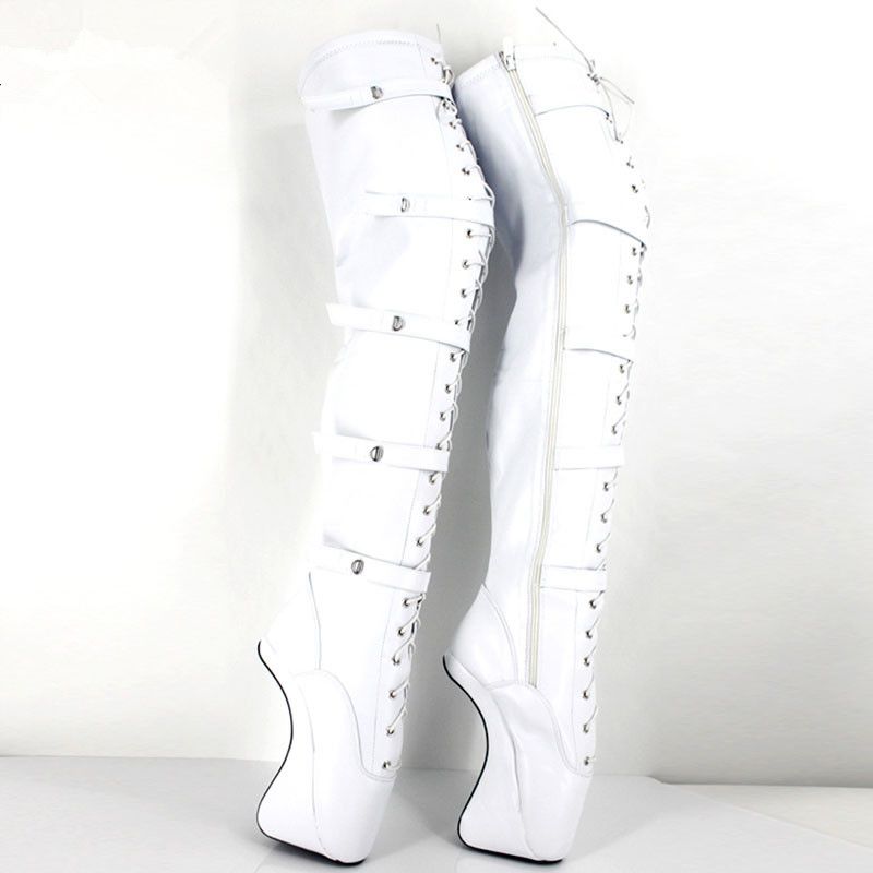 Acquistare Bianco 18 Cm Lace Up 7 Extreme High Heel Boots Sexy Fetish  Fibberini Hiof Heel Heel Ballet Stivale Da Donna Scarpe Da Donna Con Zip  Over The Knee Coscia Stivali Lunghi