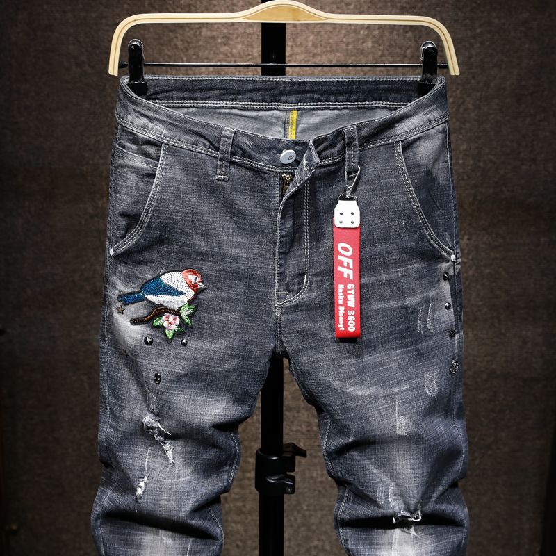 Compre Jeans Maré Homens Marca Jeans Wear Quebrados Calças De Equitação Tigre Bordado Homens Crachá Crânio Auto Cultivo Esticar Denim Calças Y857 De Jeans158, $51,3 | Pt.Dhgate.Com