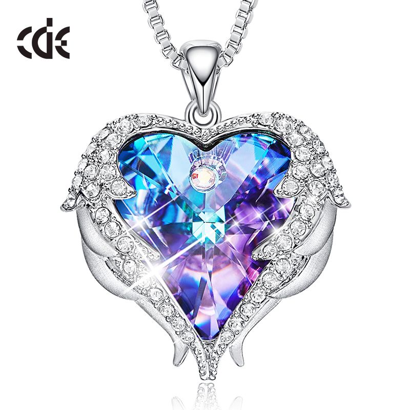 Angel Wings Collier Pendentif Coeur Love Cristaux Bijoux pour sa femme Maman Cadeau