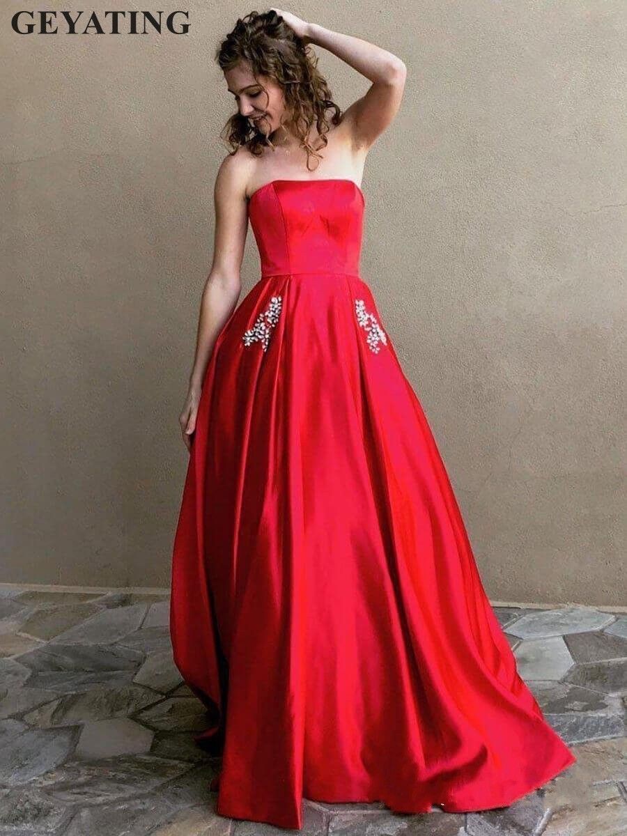 red prom dresses with pockets