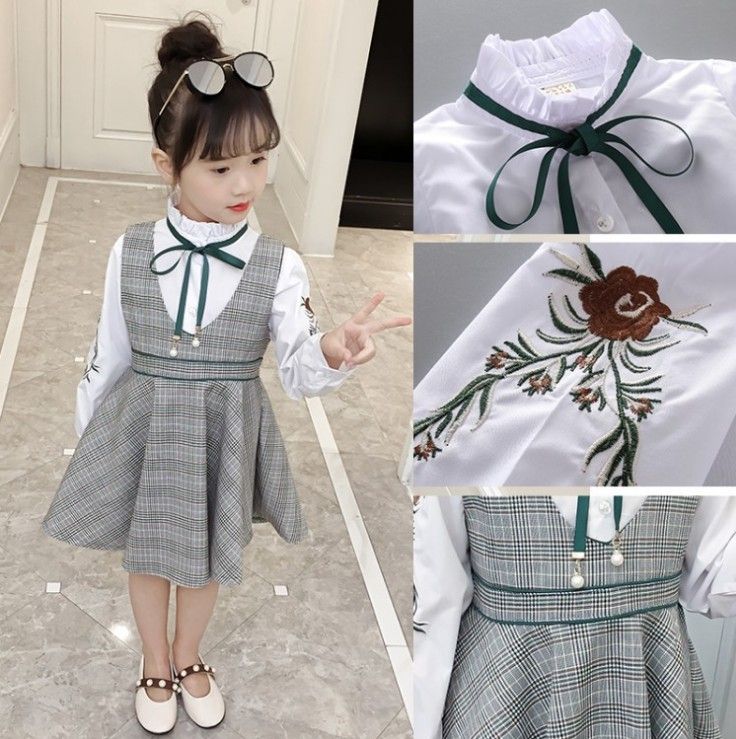 Nueva ropa infantil para niños Vestido de primavera Conjunto Moda Niña Princesa Bordado Océano