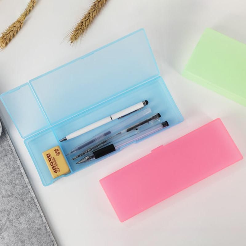 Plastic Stationery Pencil Box Solid Color Translucent Frosted