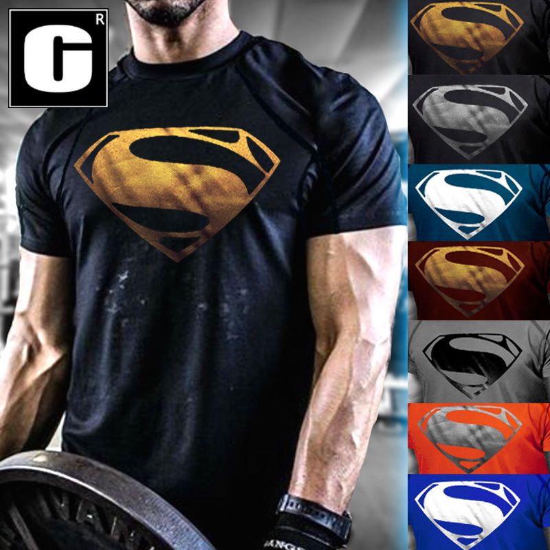 Men NEW Superman Workout Gym T-Shirt Bodybuilding Fitness Muscle Casual Tee