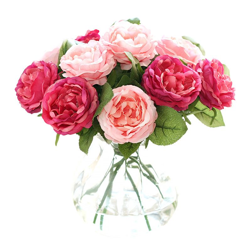 Simulação de seda Rose Flor Tecido de Seda Artificial Rosas Peônias Flores  Bouquet Branco Rosa Laranja