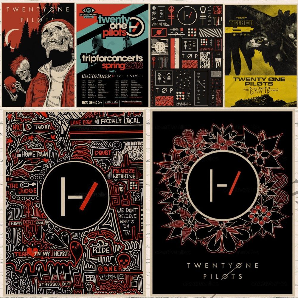 Twenty One Pilots Poster Vintage Retro Rock Band Music Guitar Matte Antique Kraft Paper Poster Wall Sticker Buy 3 Get 4 Posters Bedroom Wall Stickers For Adults Bedroom Wall Transfers From Oopp