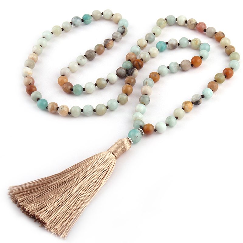 modo meditación desierto Joyería artesanal Moda anudada larga Halsband Amazonita Piedras Mujeres con  cuentas Diseñador borla collares
