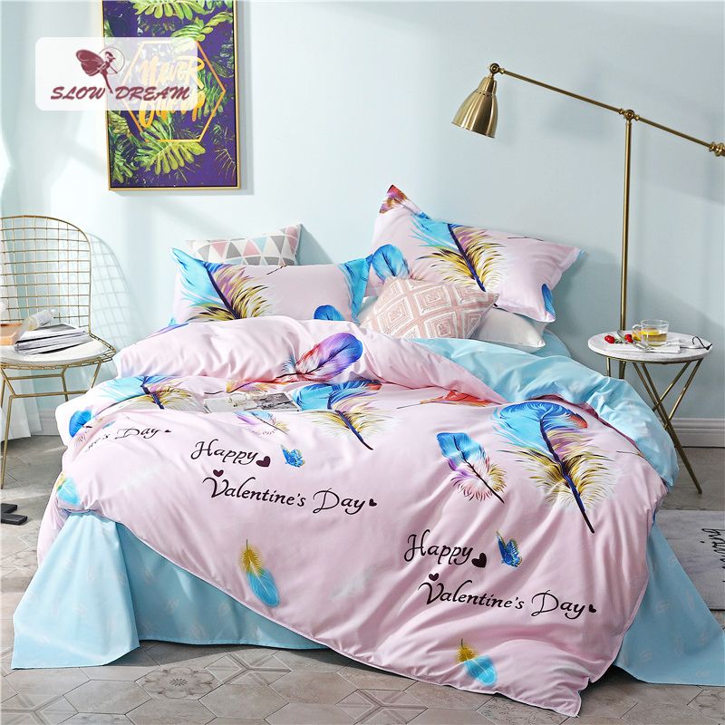 Slowdream Happy Valentine Day Feather Bedding Set Luxury Duvet