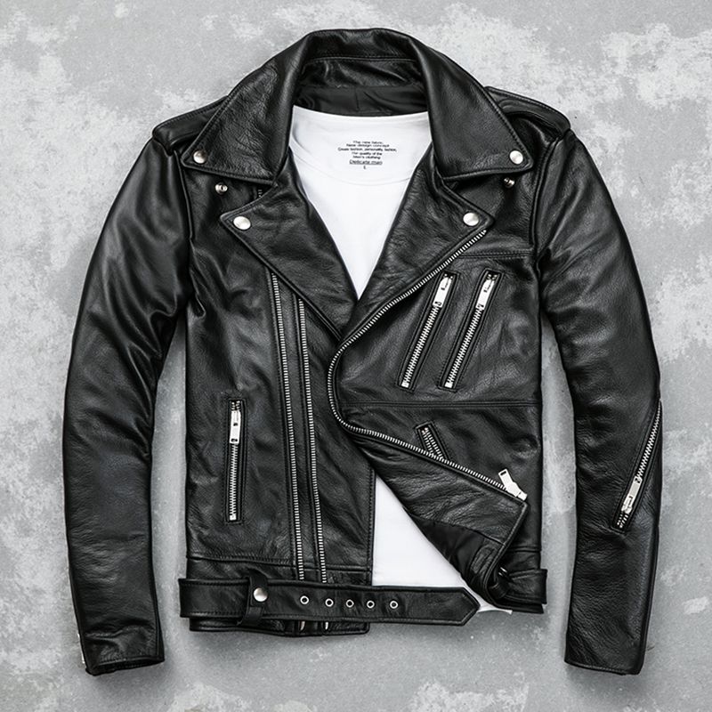 New Men Motorcycle Black Cow Leather Jacket Coat Size XS S M L XL LTC087