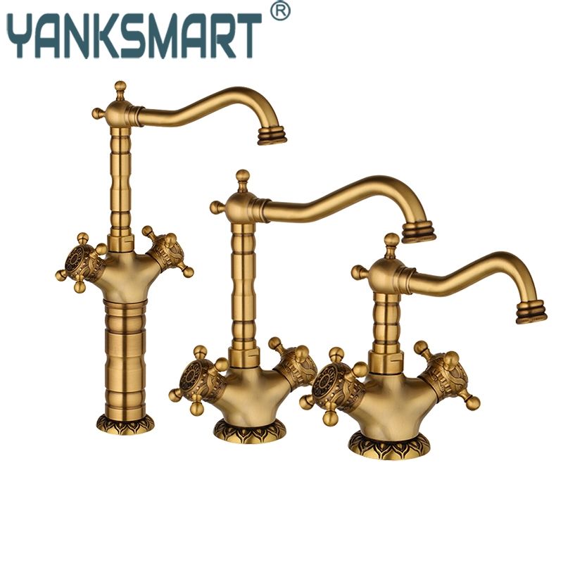 2020 Yanksmart Antique Brass Bathroom Faucet Ceramic Waterfall Short Long Brass Basin Faucet Lavatory Combine Set Mixer Tap From Yueji 83 56 Dhgate Com