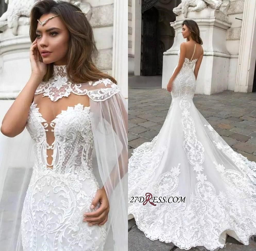 Vestidos de novia de encaje sirena con hombros descubiertos Blanco