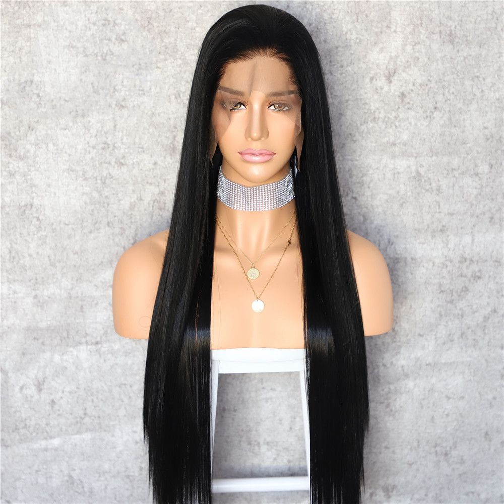 Natural Hairline Black Long Silky Straight Hair Women Makeup