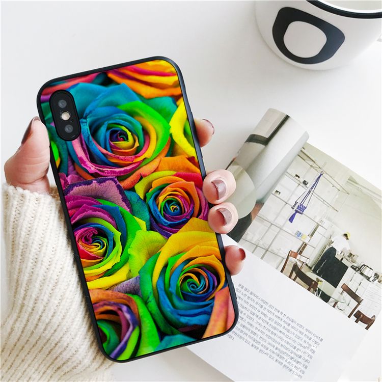 Funda de teléfono de goma arco iris Rosas se ajusta iPhone
