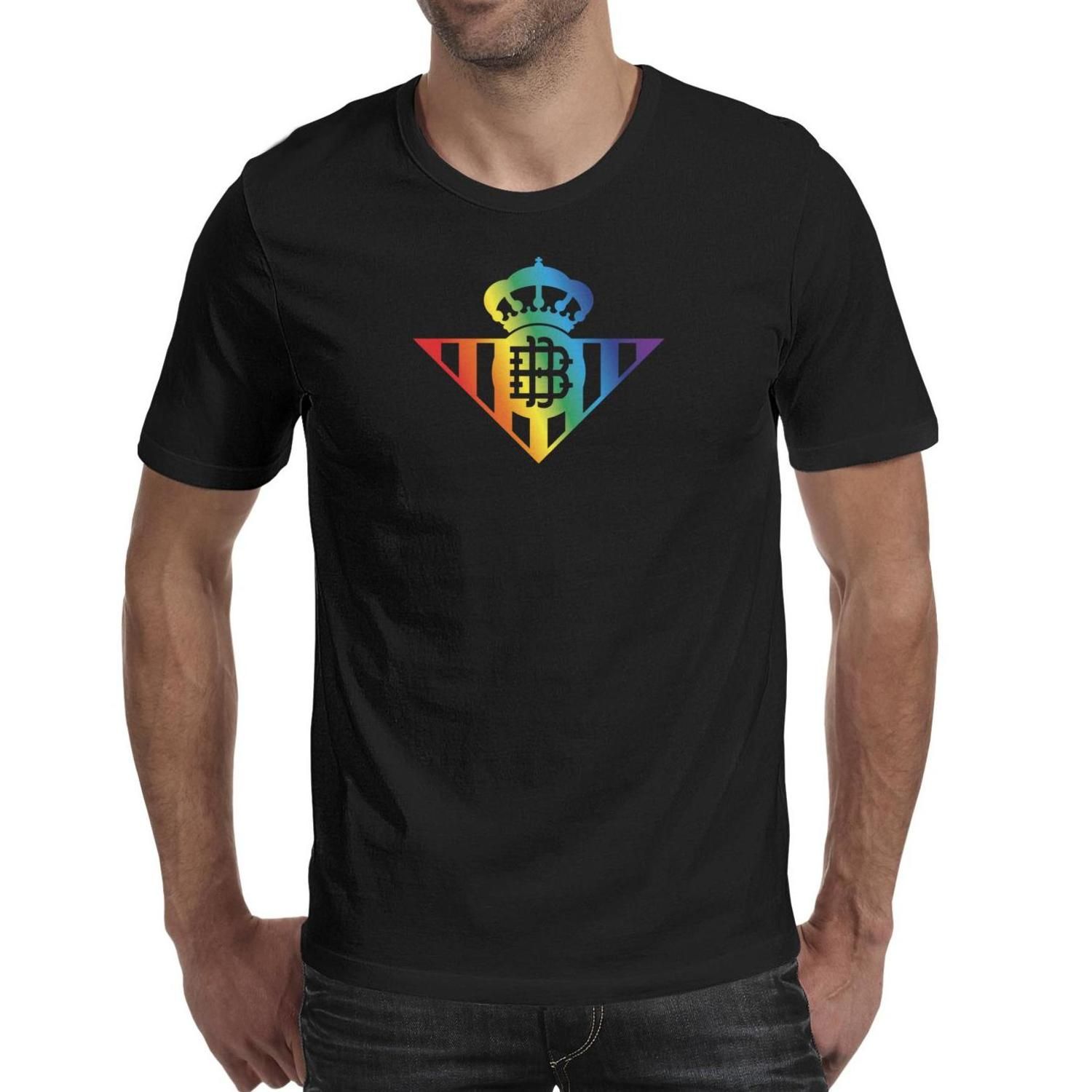 Moda Real Betis Verdiblancos RBB Pride Gay Rainbow Series Negro Cuello Camiseta Personalizada